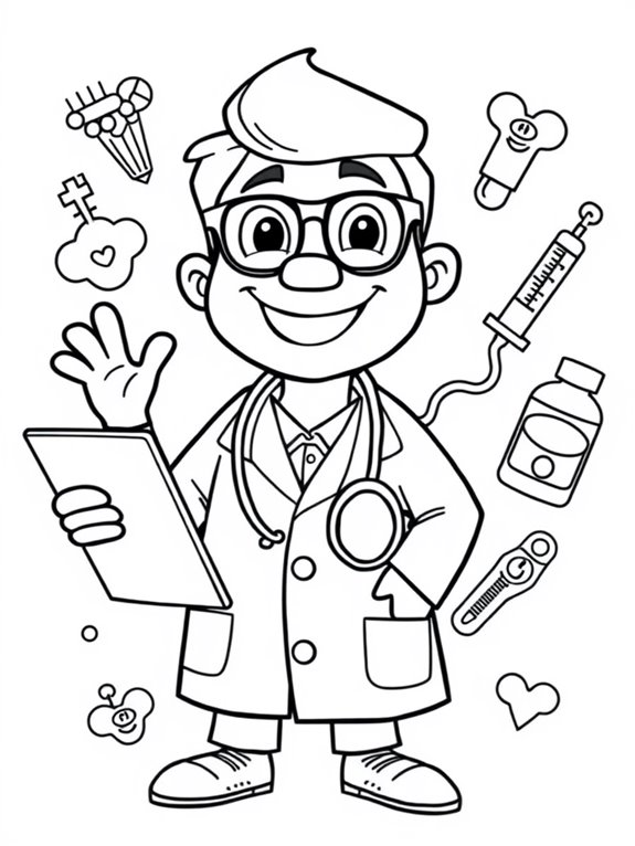 cheerful doctor coloring page