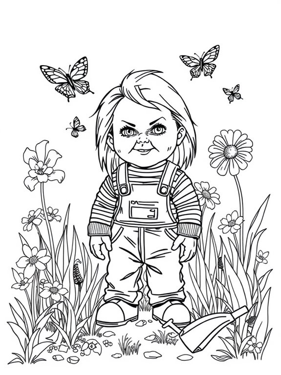 chucky surrounded by flowers