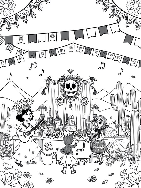 coco themed festive coloring page