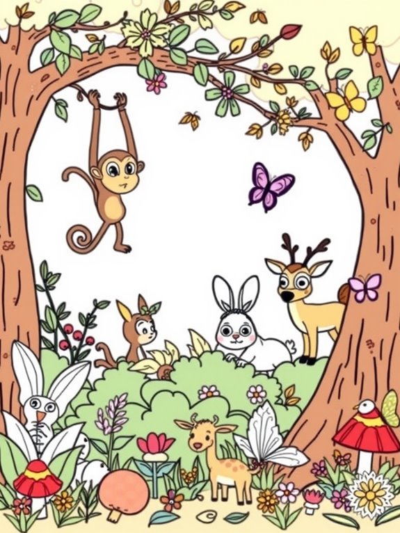 colorful animal friendship scene