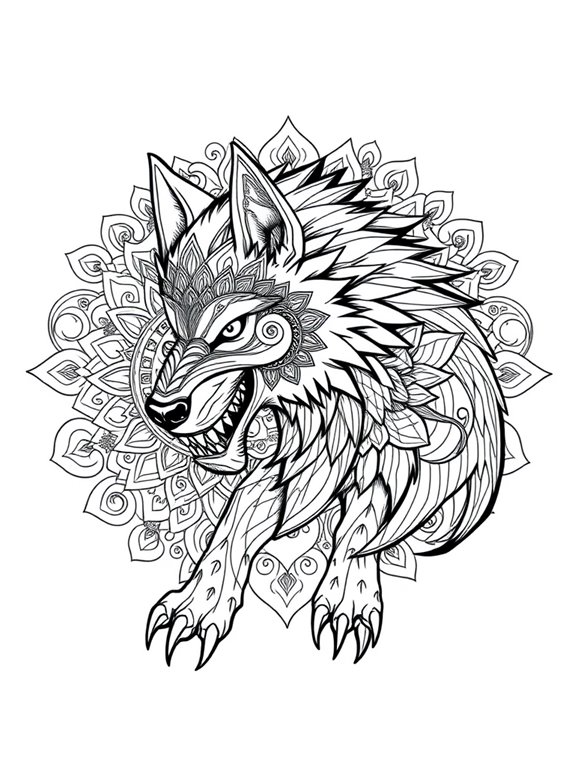 colorful werewolf mandala art
