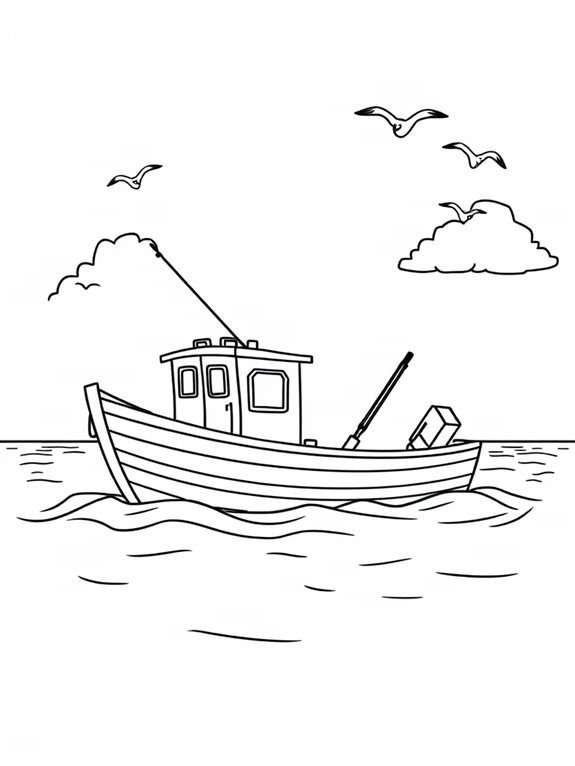 coloring page of fishing boat