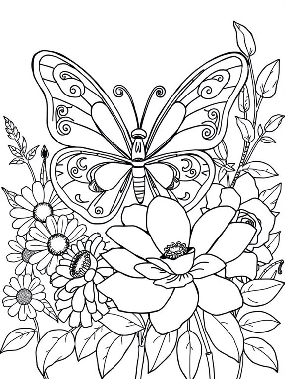 coloring page with butterflies
