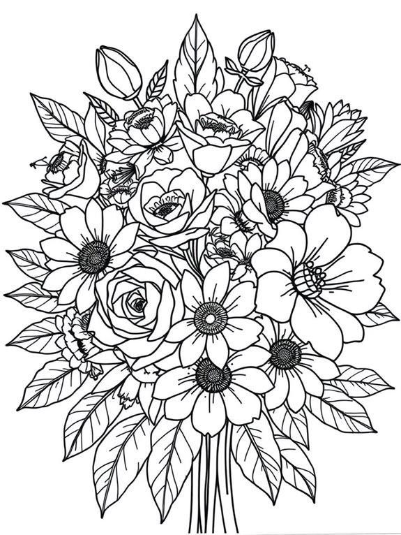 coloring page with flowers