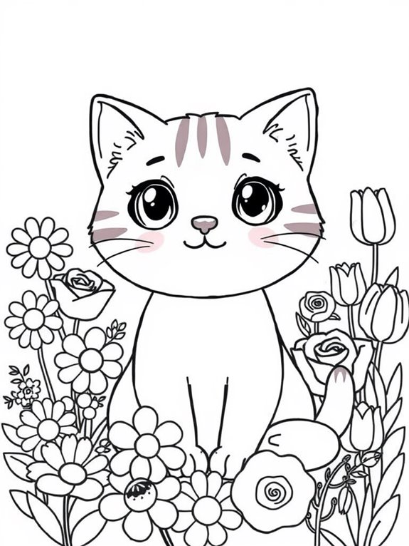 cute cat surrounded flowers