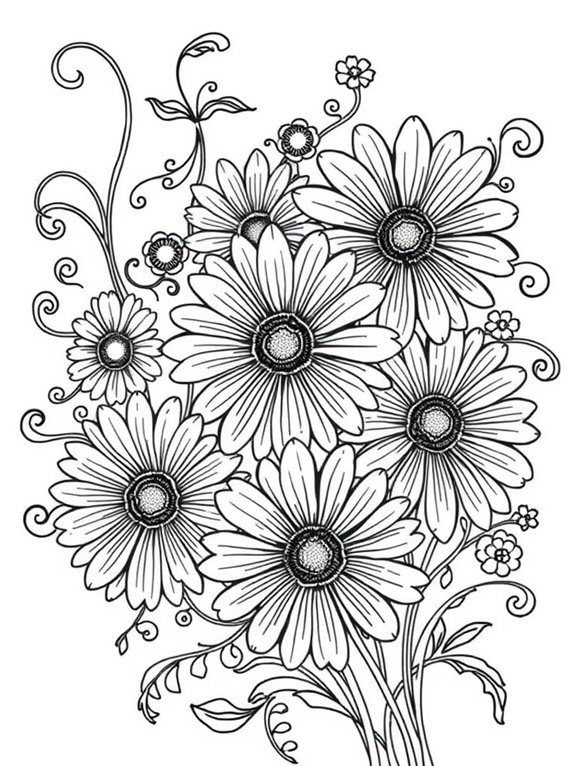 daisy themed coloring page design