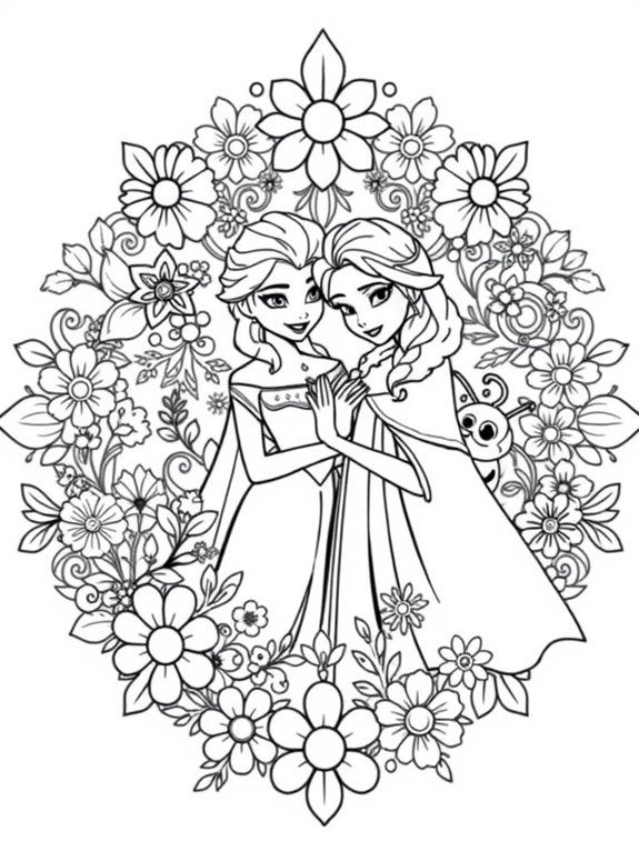 elsa and anna coloring page