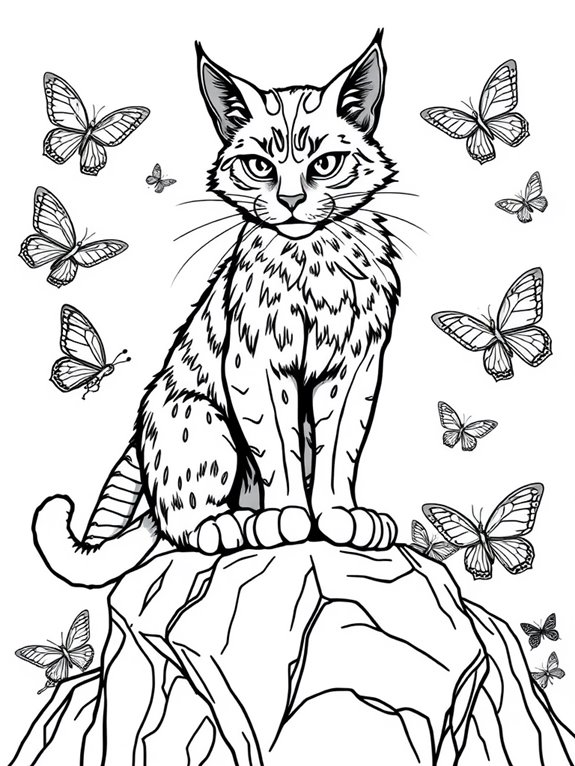 fierce feline and delicate butterfly
