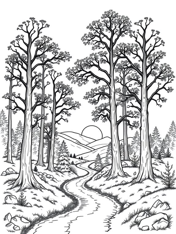forest sunset coloring page