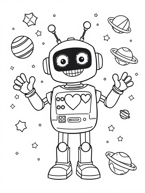 friendly robot coloring page