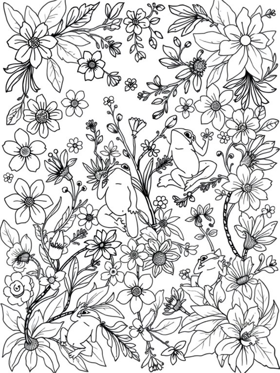 frogs among floral designs