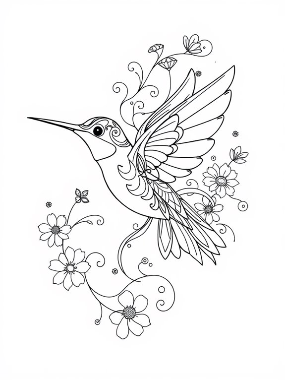 hummingbird themed coloring page