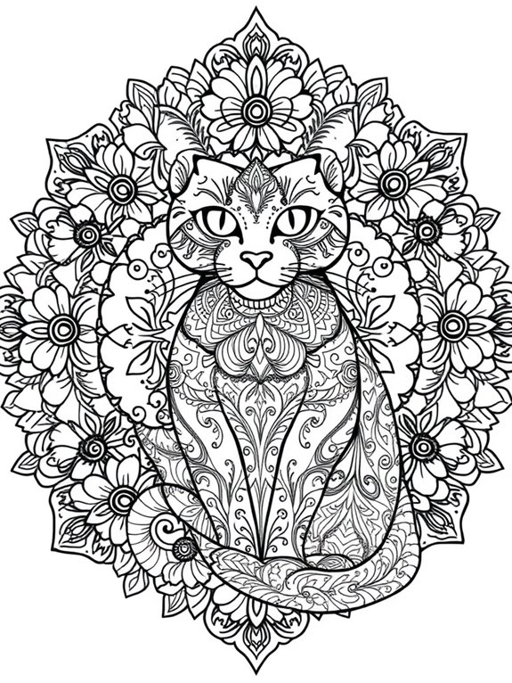intricate feline mandala illustration