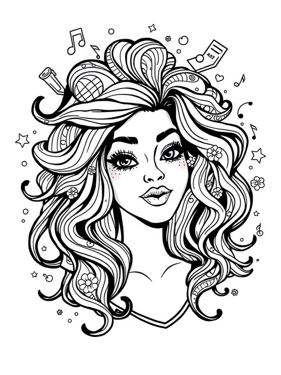 karol g hairstyle coloring page