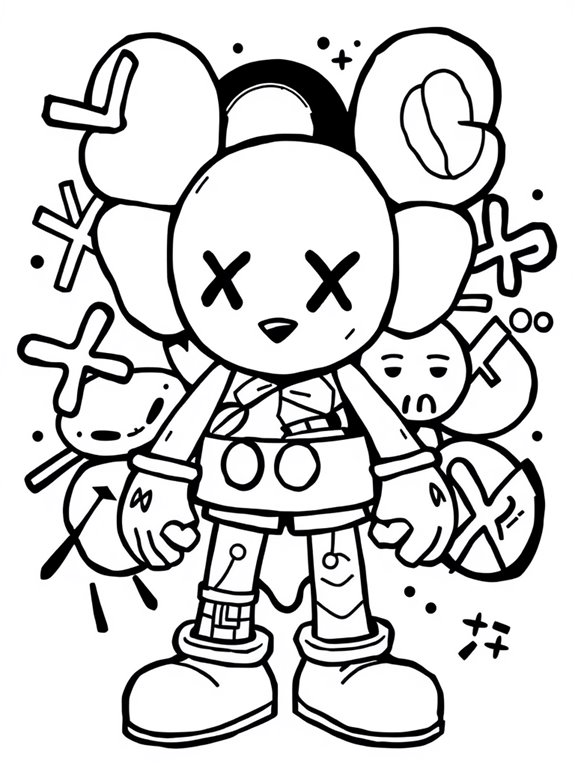 kaws inspired graffiti coloring page