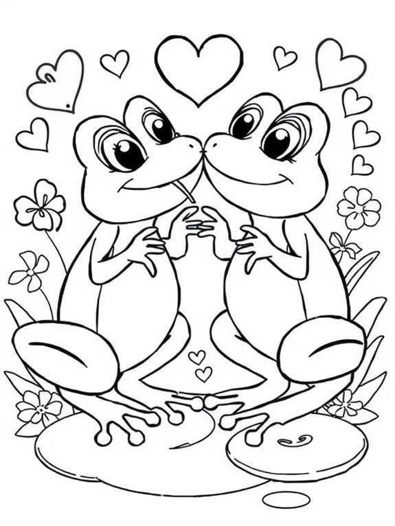 kissing frogs coloring page