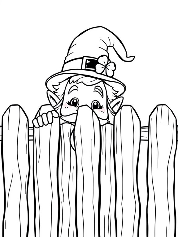 leprechaun hiding behind fence