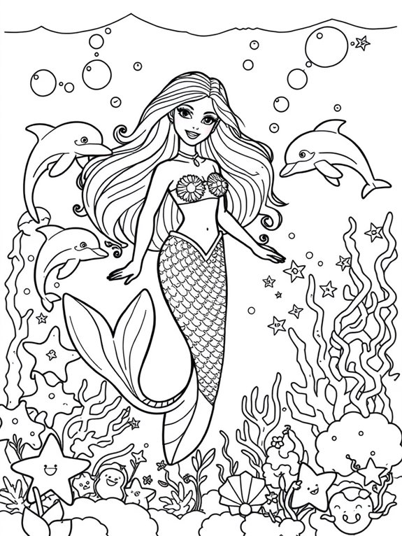 mermaid themed barbie coloring page