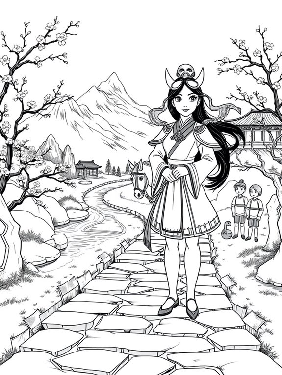 mulan s adventure coloring page