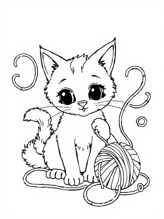 playful cat with yarn