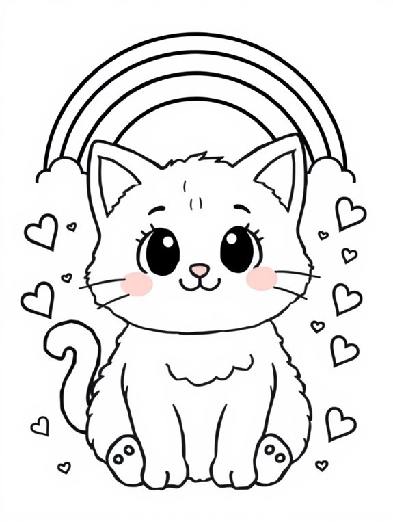 rainbow kawaii cat coloring page