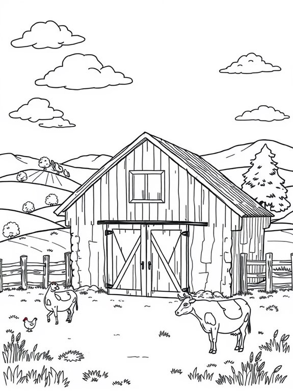 rustic barn coloring page