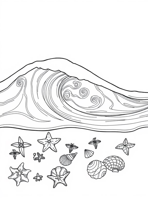seashell themed ocean coloring page