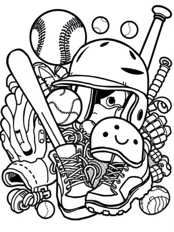 softball equipment coloring page