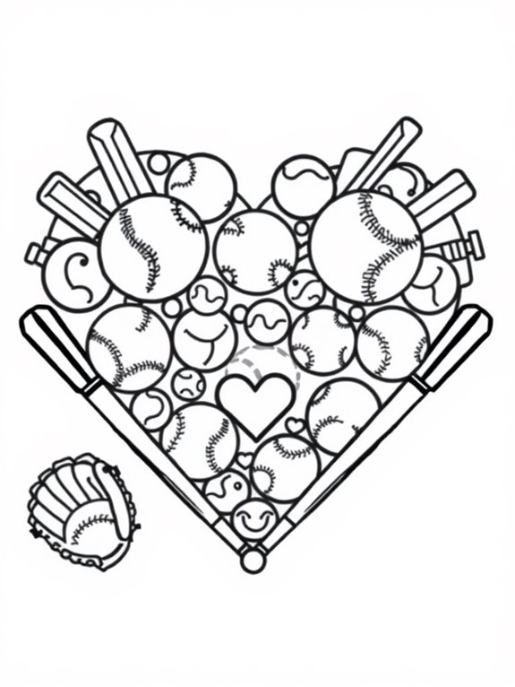 softball themed coloring page design