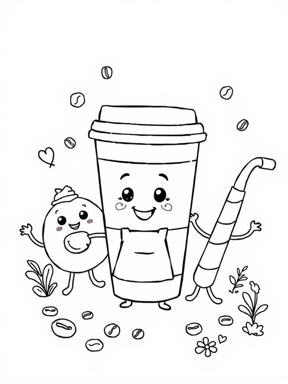 starbucks themed characters coloring page