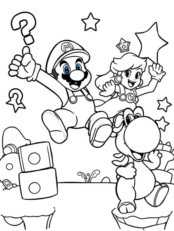 super mario characters coloring page