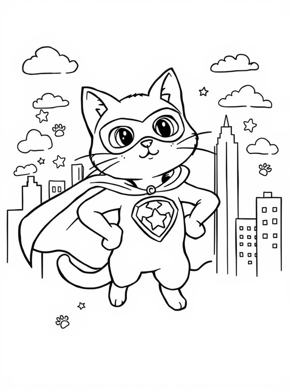 superhero cat coloring page