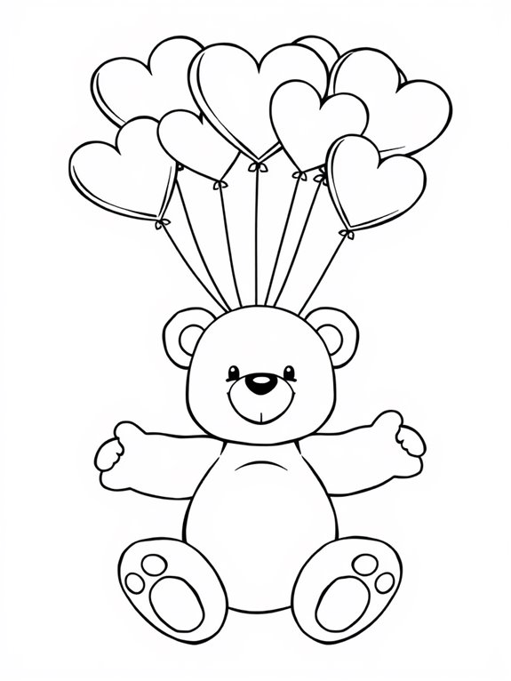 teddy bear holds balloons
