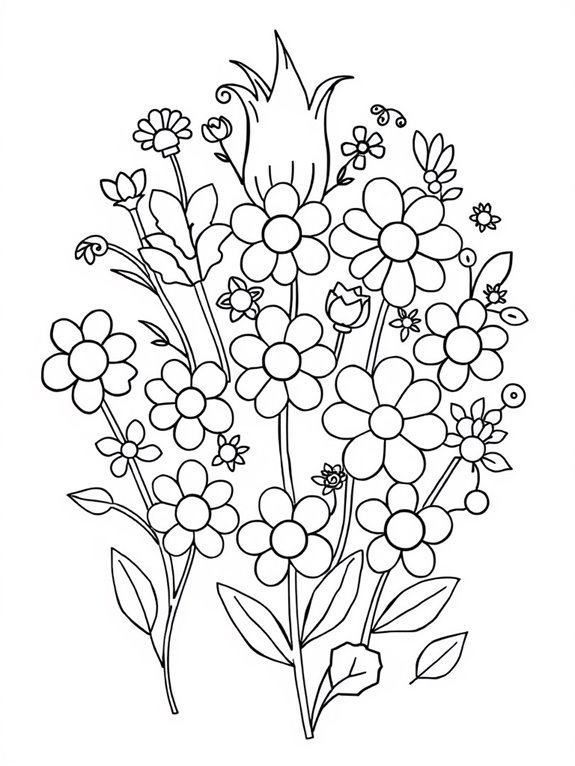 trolls flower patterns coloring page