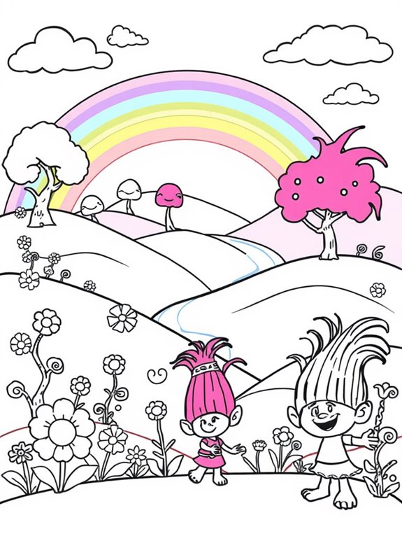 trolls whimsical landscape coloring