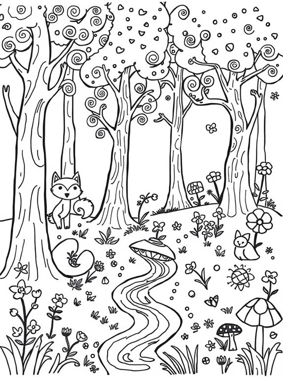 whimsical forest coloring page