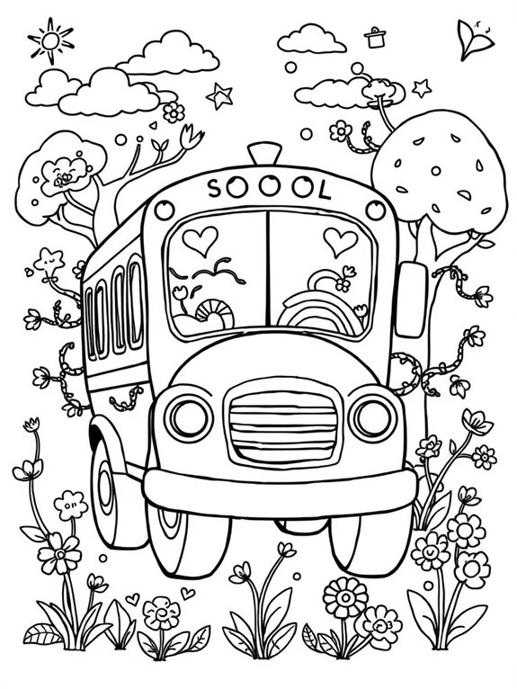 whimsical school bus illustration