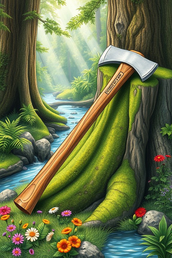 axe amidst natural textures