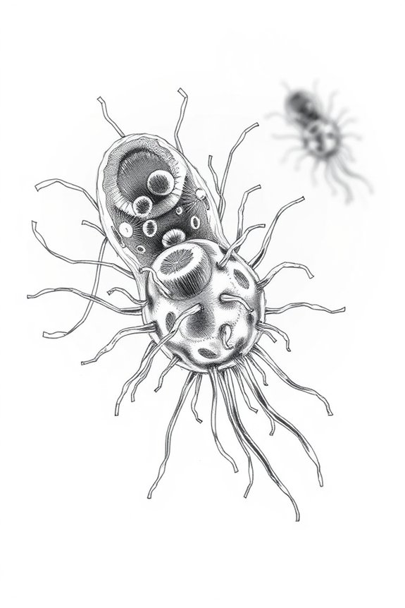 bacteria sketching under microscope