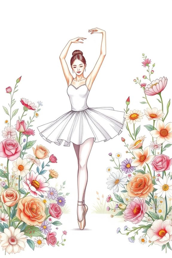 ballerina amidst vibrant flowers