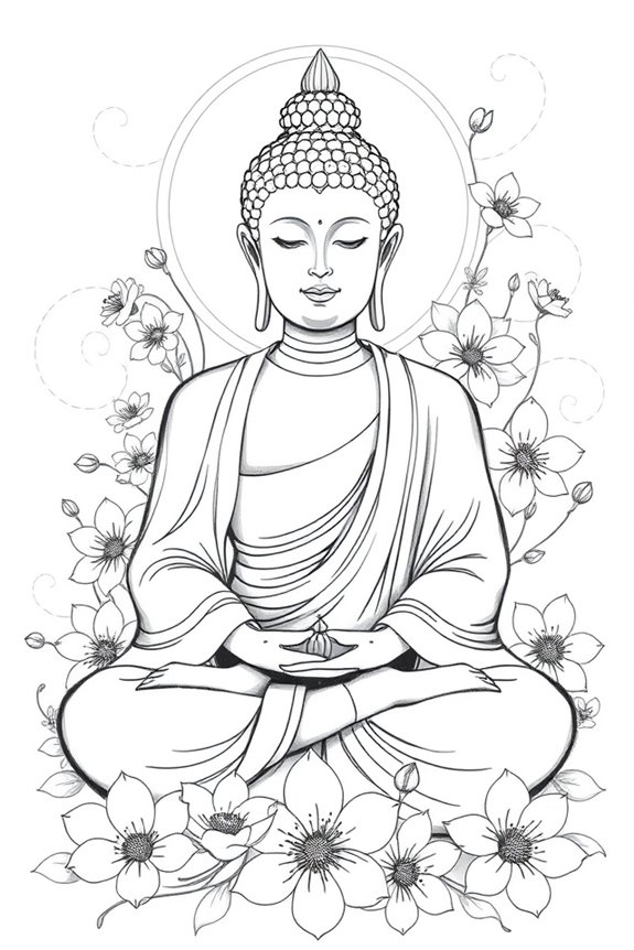 buddha surrounded by flowers
