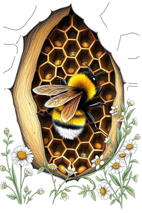 bumblebee in honeycomb drawing