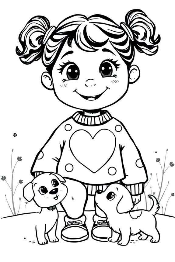 cartoon girl and pet