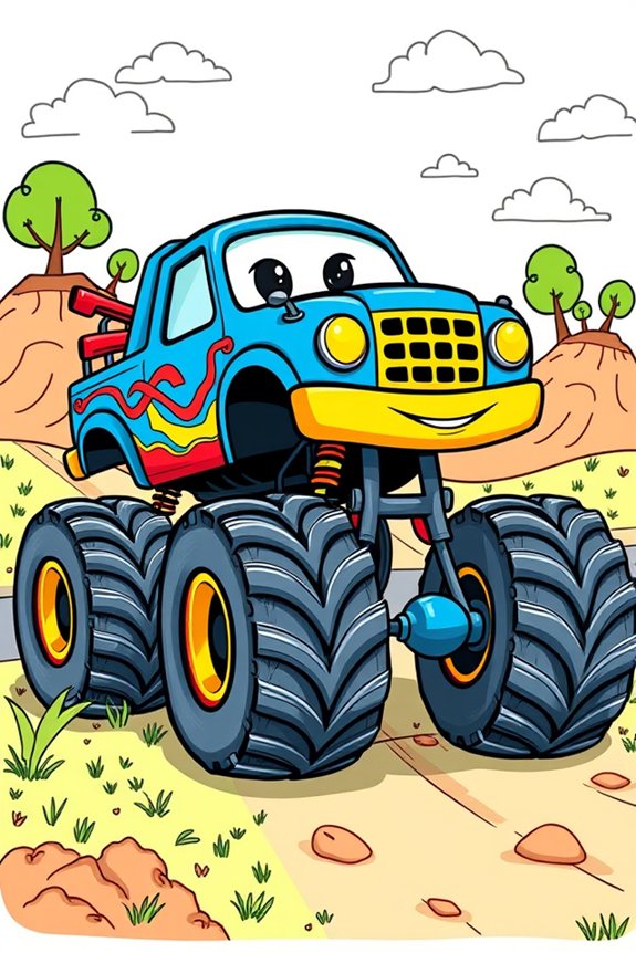cartoon monster truck drawing