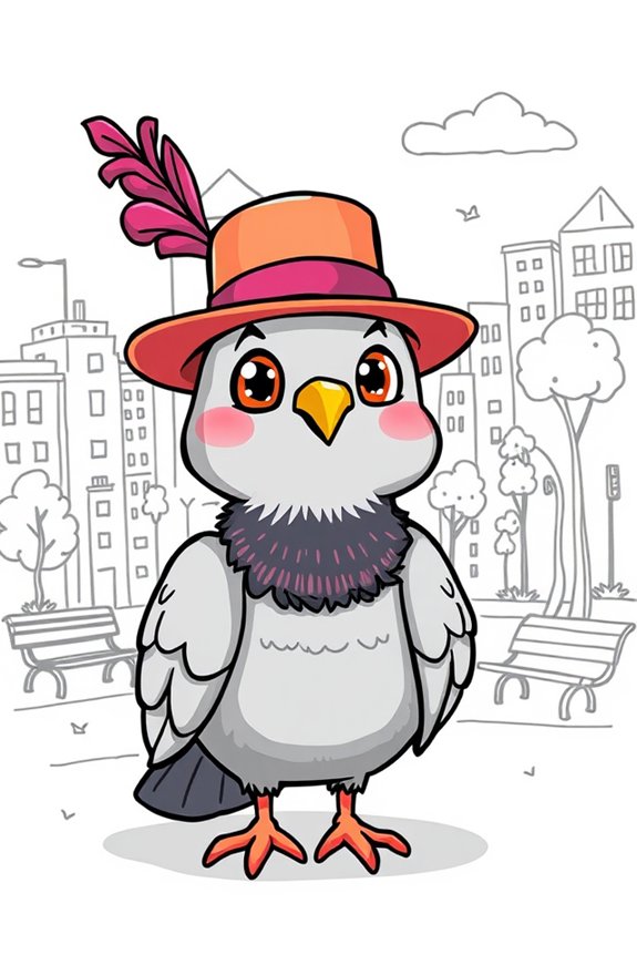 cartoon pigeon wearing hat