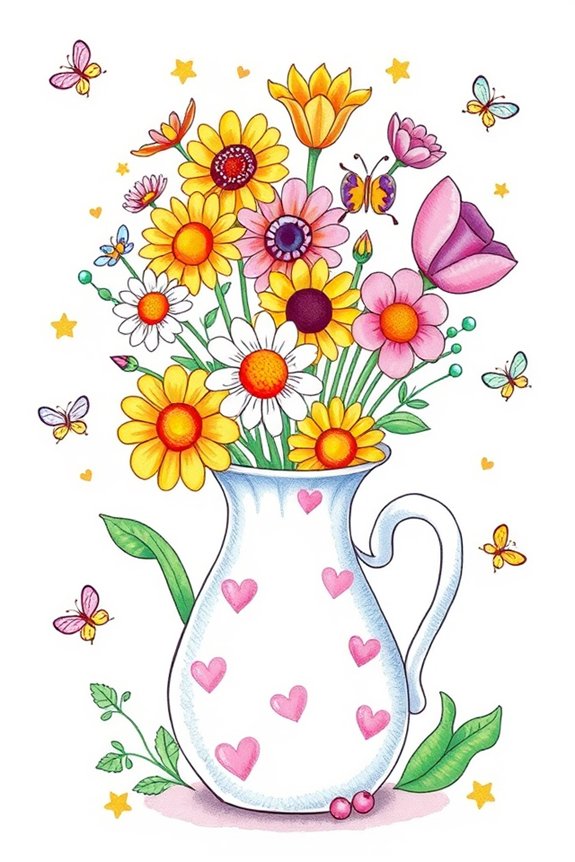 charming floral vase drawing