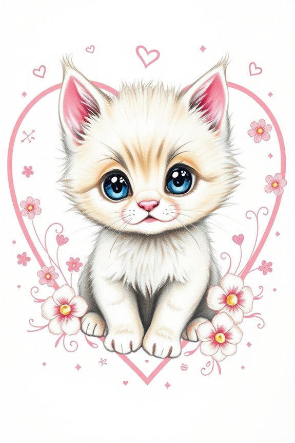 charming kitten heart drawing