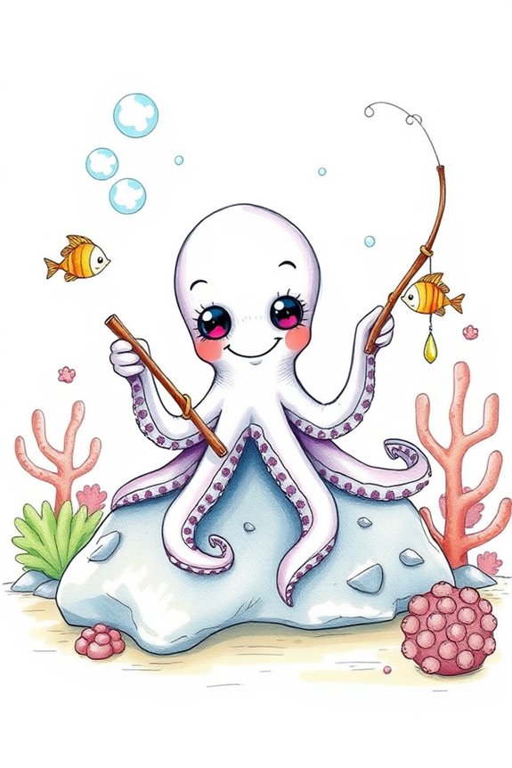 charming octopus fishing art