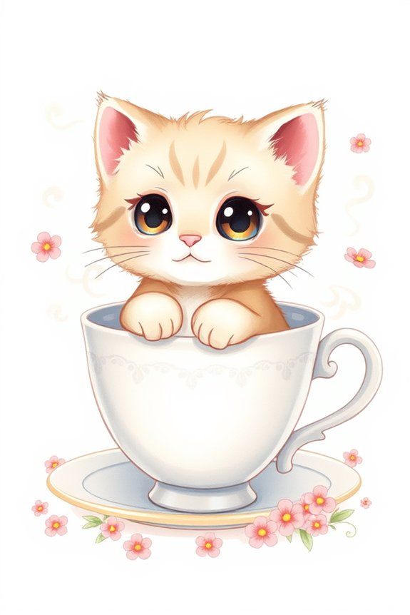 chibi kitty in teacup