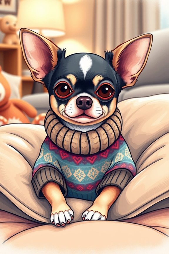 chihuahua wearing cozy sweater